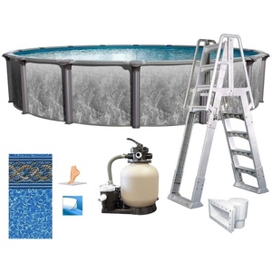 image:imageIn The Swim 15 Round Above Ground Swimming Pool  Emotion Package  Featuring Sand Filter Pump System and AFrame LadderEmotion