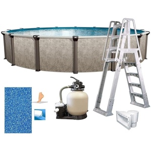 image:imageIn The Swim 15 Round Above Ground Swimming Pool  Emotion Package  Featuring Sand Filter Pump System and AFrame LadderEpic