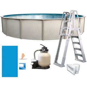 image:imageIn The Swim 21 Round Above Ground Swimming Pool  Weekender Package  Featuring Sand Filter Pump System and AFrame LadderWeekender