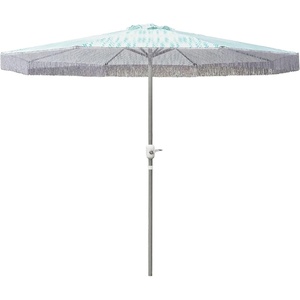 image:imageIn The Swim 9 Steel Patio Umbrella Aquamarine Fringe  Outdoor Patio Umbrella with Manual Crank amp WeatherResistant Fabric
