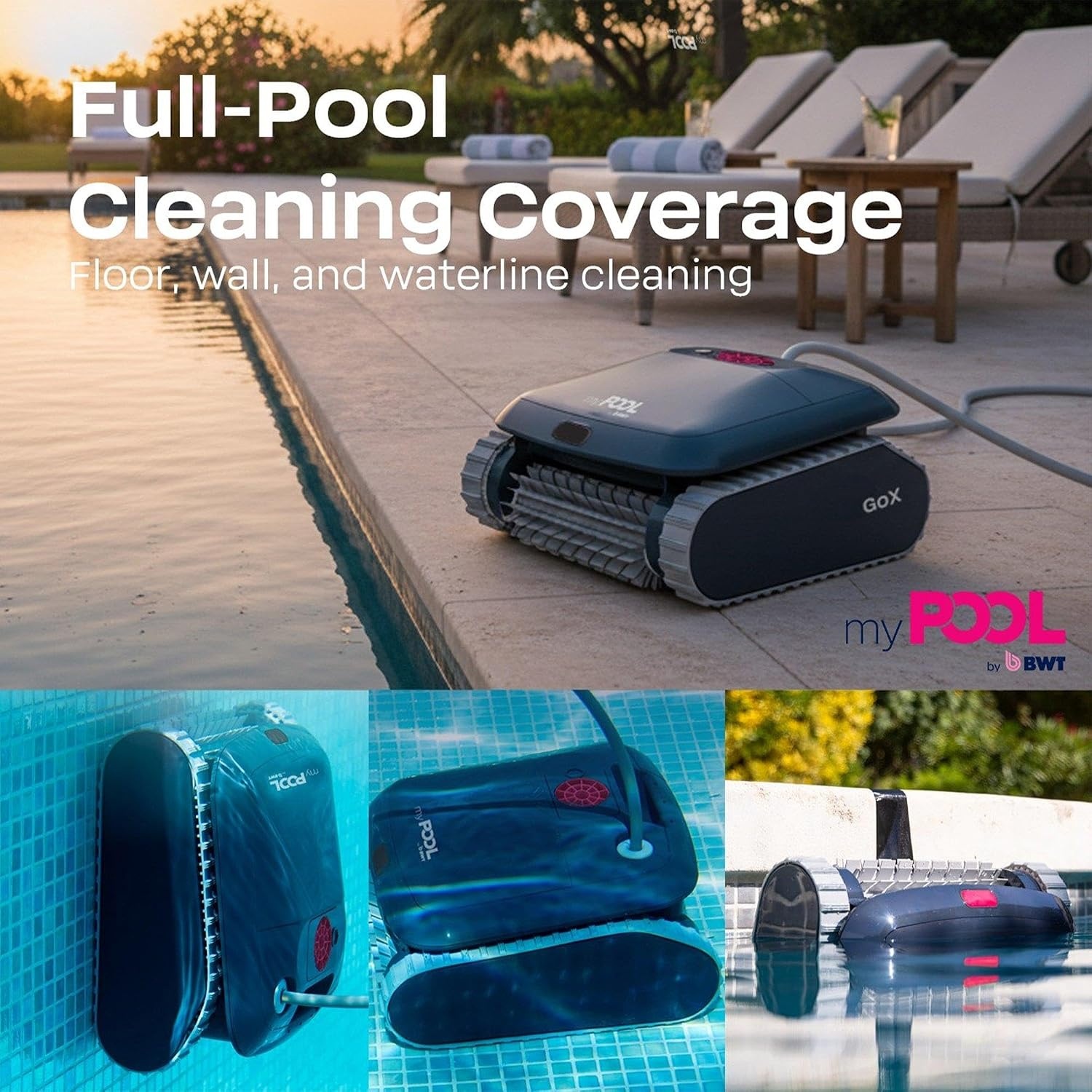 image:imageBWT myPOOL GO X Robotic Pool Vacuum Lightweight Automatic Pool Vacuum Robot with Gen Core 7 Smart Navigation AntiTangle Cable Single Fine Filter for Inground amp Above Ground Pools Up to 49ft  Gen Core 7 Smart Navigation AntiTangle Cable Single Fine Filter for Inground amp Above Ground PoolsGO X