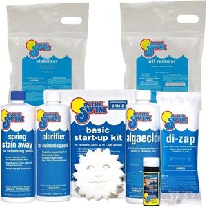 image:imageIn The Swim Saltwater Pool Opening Chemical Kit  StartUp Treatment for Salt Pools Up to 7500 Gallons  Shock Algaecide Clarifier Stain Preventer amp Oil AbsorberSalt Balance