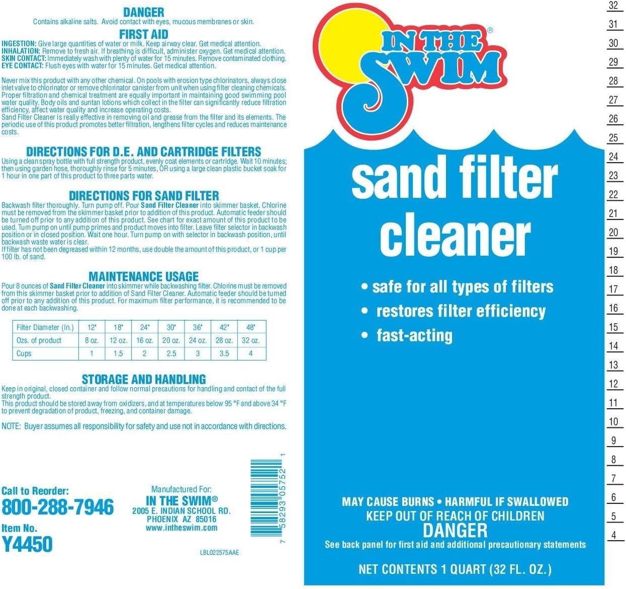 image:imageIn The Swim Liquid Sand Filter Cleaner  1 Quart  FastActing Concentrated Formula for Improved Pool Water Filtration2Pack